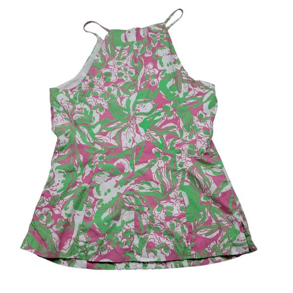 Lilly Pulitzer Tank Top Women's 4 Green Pink Annabelle Forgot My Trunks Vacation - Picture 2 of 10
